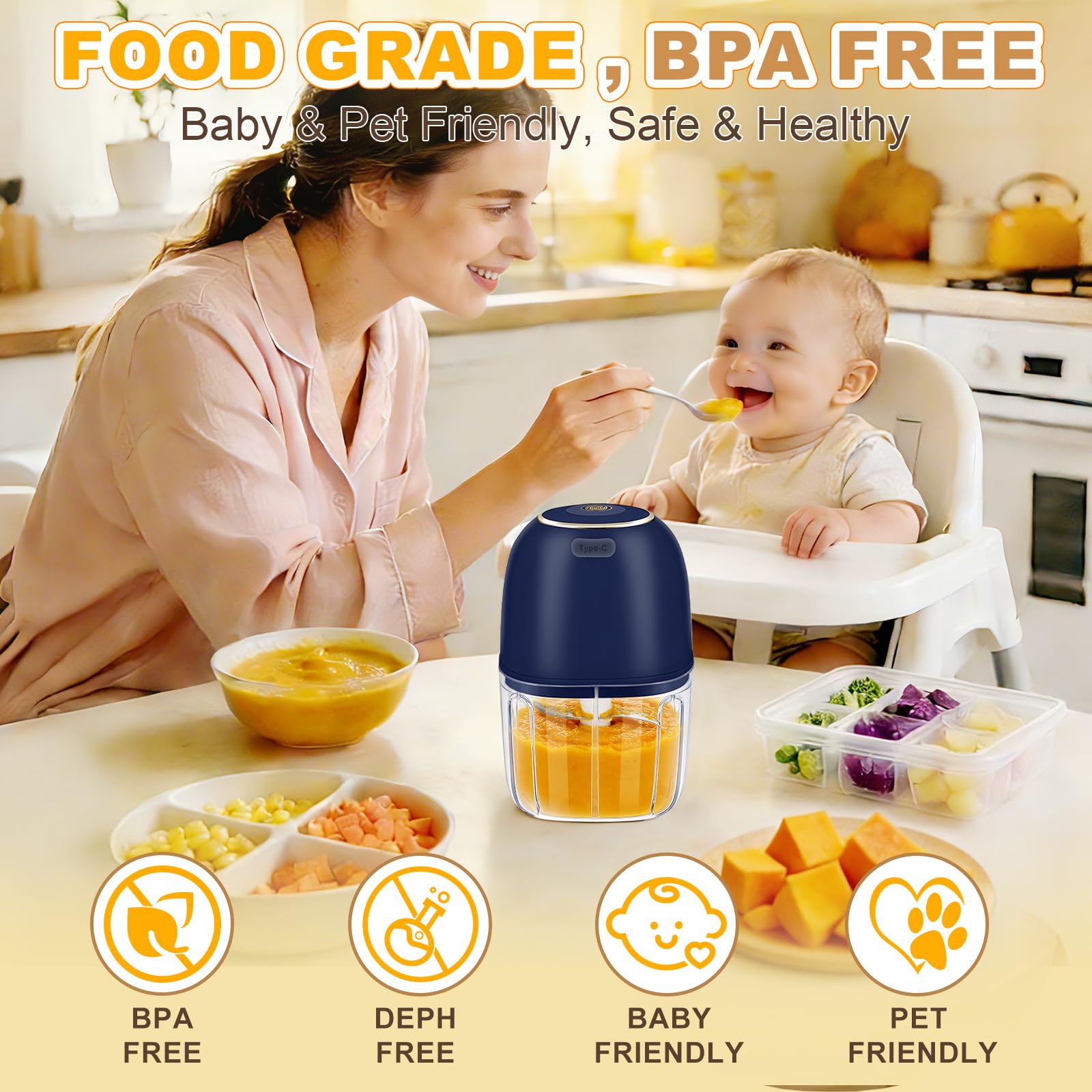 Baby Food Meat - Electric Garlic Chopper, Cordless Mini Food